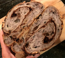 Load image into Gallery viewer, Whole Wheat Cinnamon Raisin Swirl Sourdough